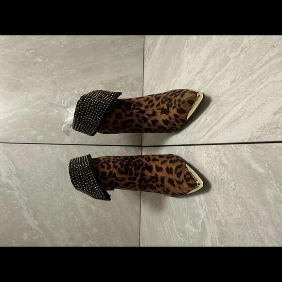 Leopard Print Ankle Boots with Studded Cuff - Picture 1 of 4